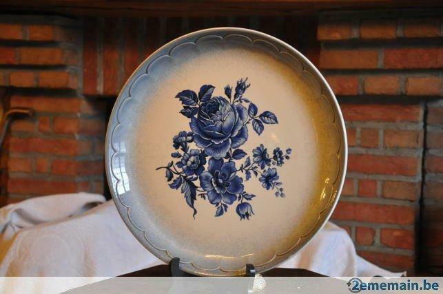 grand plat faience decoratif delft rauls  rose  bleu, Ophalen of Verzenden