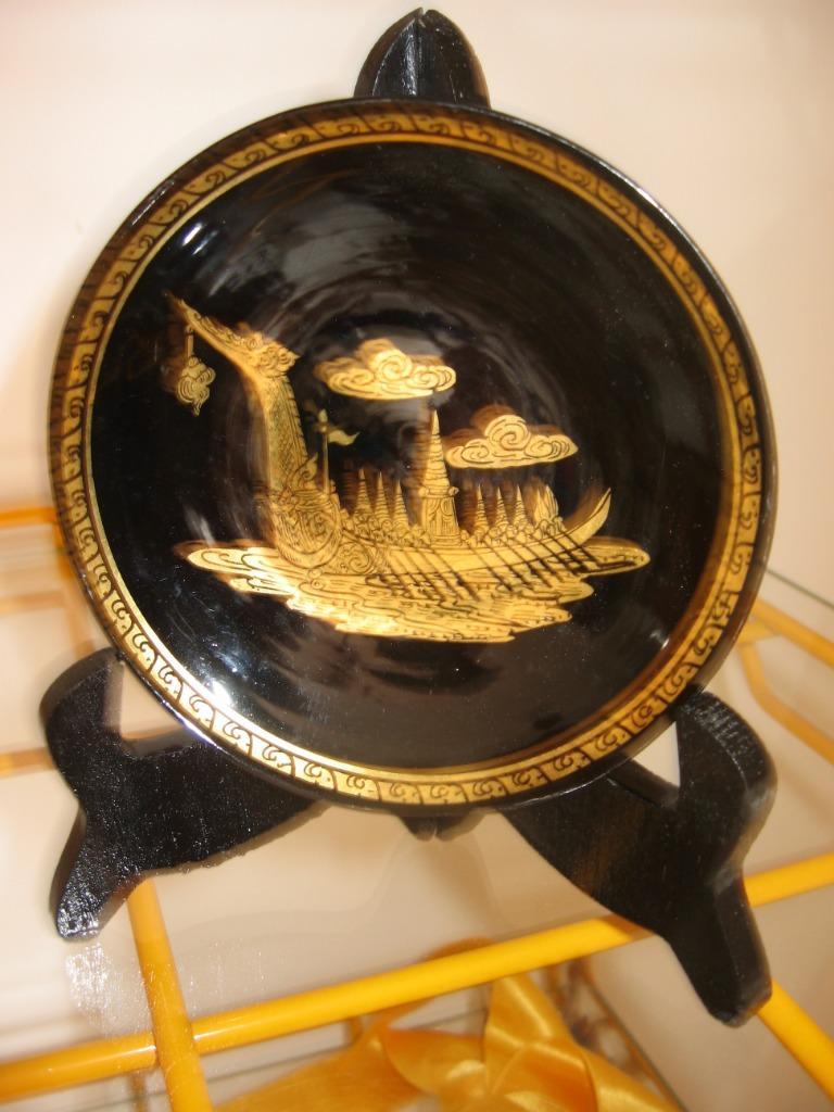 Chinese kunst kleine plaat met gouden patronen op zwarte ach, Ophalen of Verzenden, Zo goed als nieuw