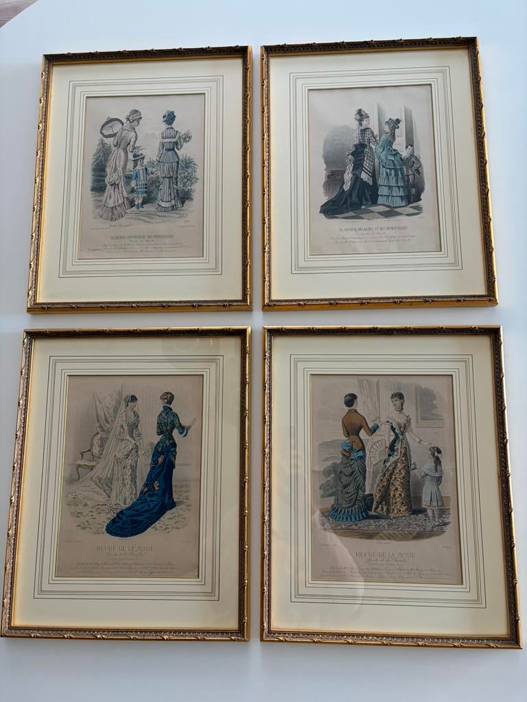 Set van 4 originele Franse modeprenten ca 1880-1881, Enlèvement ou Envoi