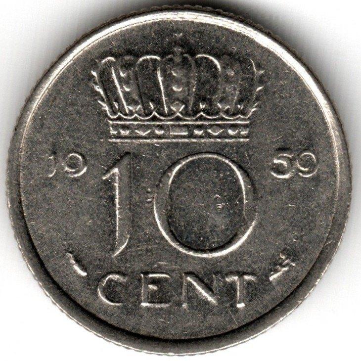 Nederland : 10 Cent 1959  KM#182  Ref 16362, Ophalen of Verzenden, Koningin Juliana, 10 cent, Losse munt