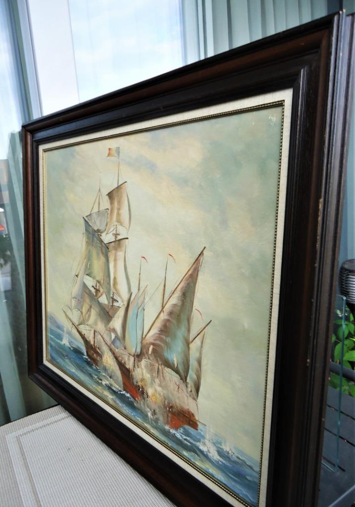 Peinture Bataille navale, huile sur toile 62 x L 72 👀🔥🤩🎁, Enlèvement ou Envoi, Toile