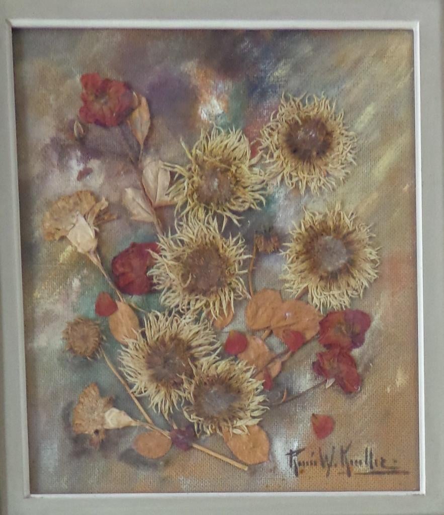 RENEE KUELLER / FLORAAL THEMA / COLLAGE / 60x55cm / KADER, Antiquités & Art, Art | Peinture | Classique, Enlèvement ou Envoi