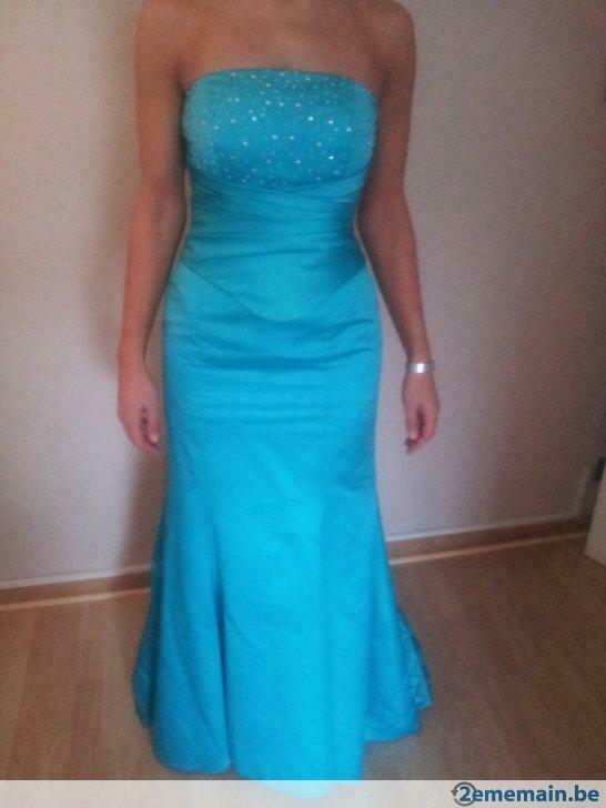 Robe de soirée-Turquoise 2 pc /// Feestkledij Turkis 2 delen, Porté, Taille 38/40 (M)