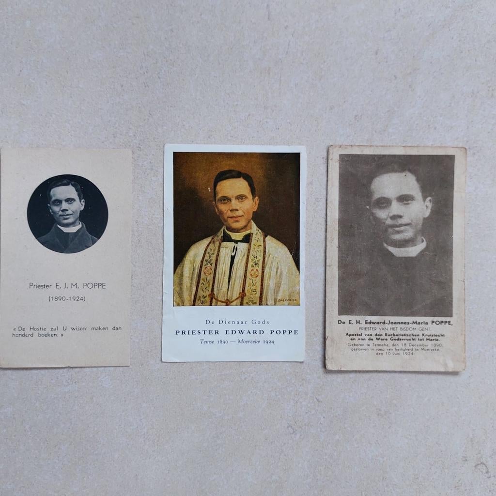 3 oude bidprentjes Priester E. Poppe, Ophalen of Verzenden