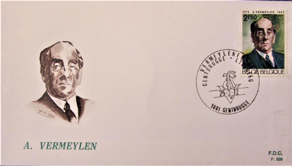 FDC - SCHRIJVERS- DICHTERS- AUGUSTE VERMEYLEN, Ophalen of Verzenden, Gestempeld, Overige thema's