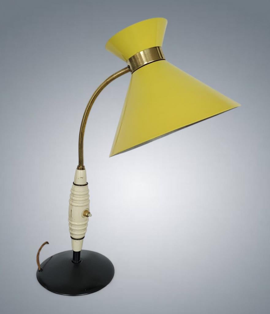 Lampe de table Vintage "Diabolo" métal laqué, laiton 1950's, Ophalen