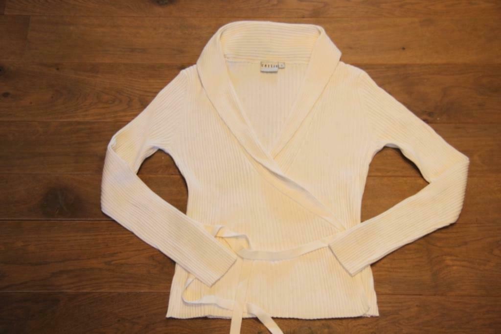 Wit /ecru dames gilet gekruisd in ribbelkatoen, M:38, Maat 38/40 (M), Wit, MET, Ophalen of Verzenden