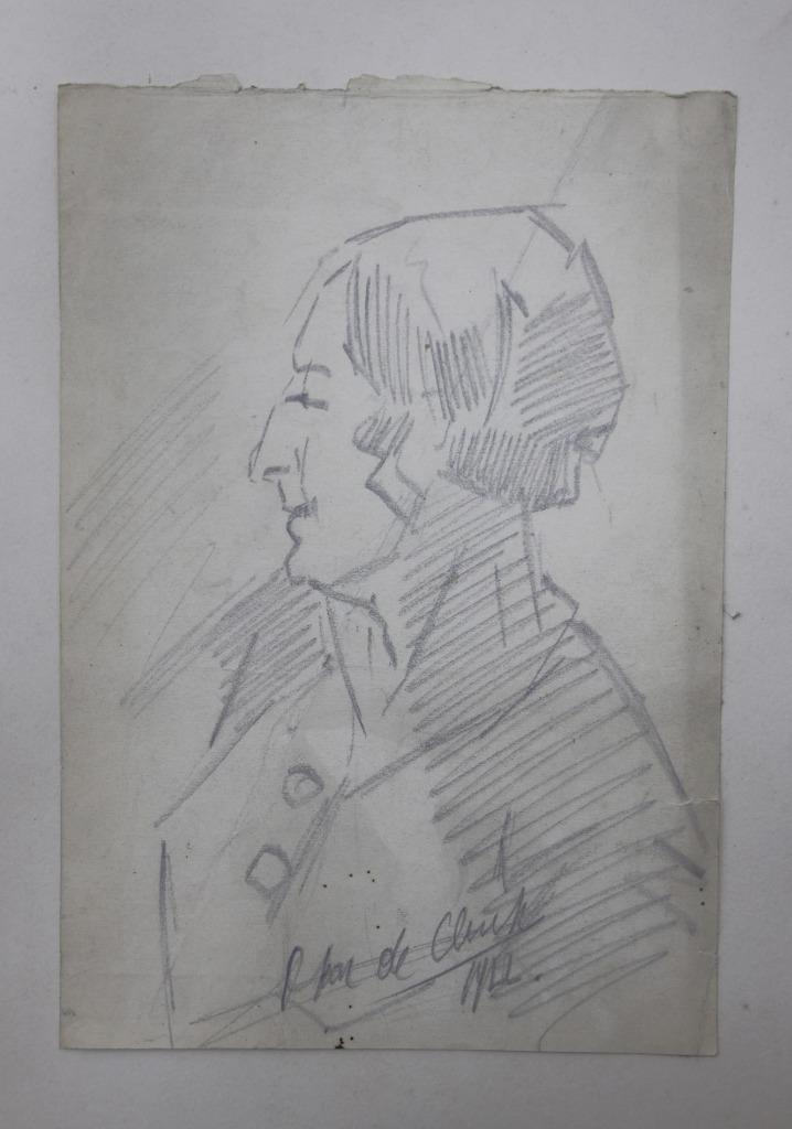 Tekening 1900 Portretstudie Oscar De Clerck croquis ART DECO, Ophalen of Verzenden