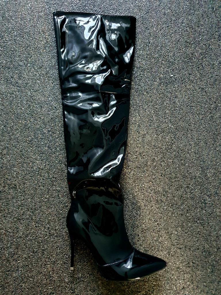 Blinkend zwarte PU laarzen (maat 42), Kleding | Dames, ANDERE, Hoge laarzen, Verzenden, Zwart