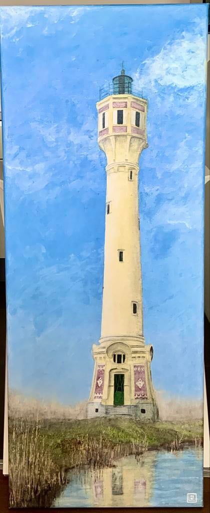 Vuurtoren Knokke-Heist acryl op doek 40x100cm, Ophalen of Verzenden