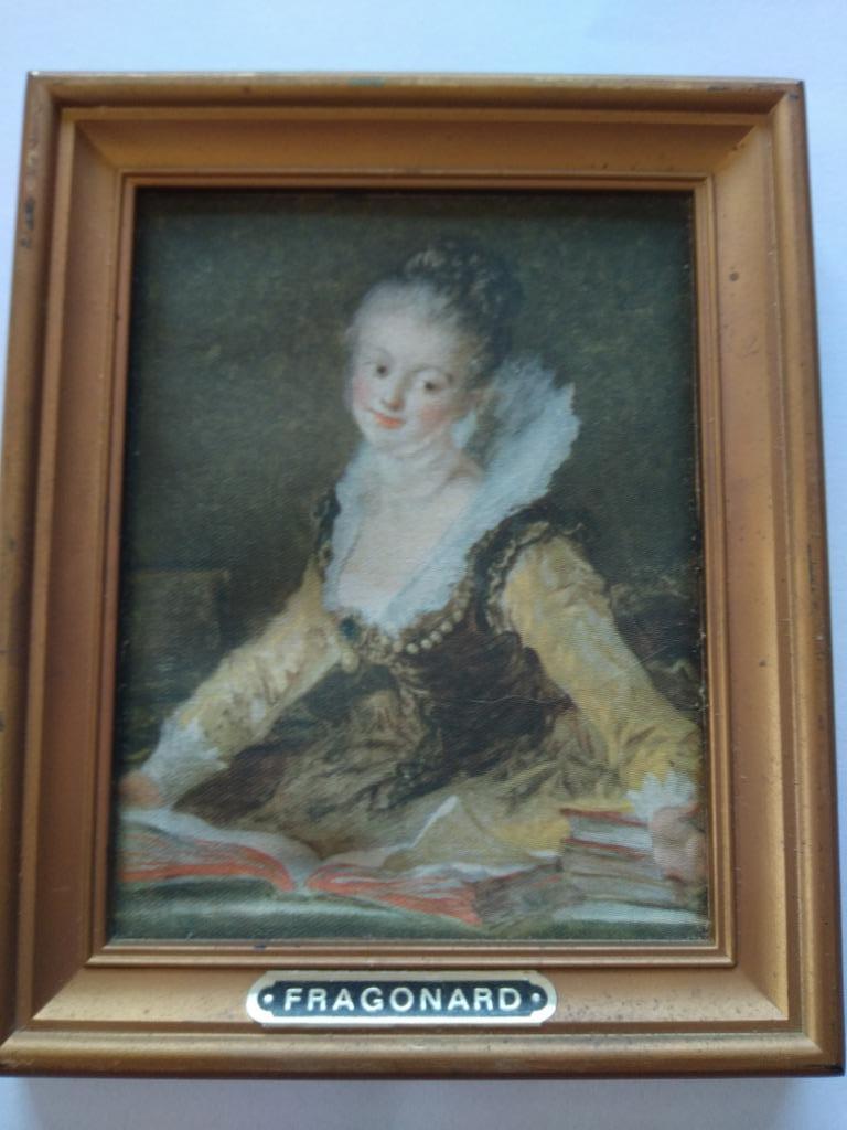 PETIT TABLEAU EN SOIE IMPRIMEE FRAGONARD " JEUNE FILLE A L E, Enlèvement ou Envoi