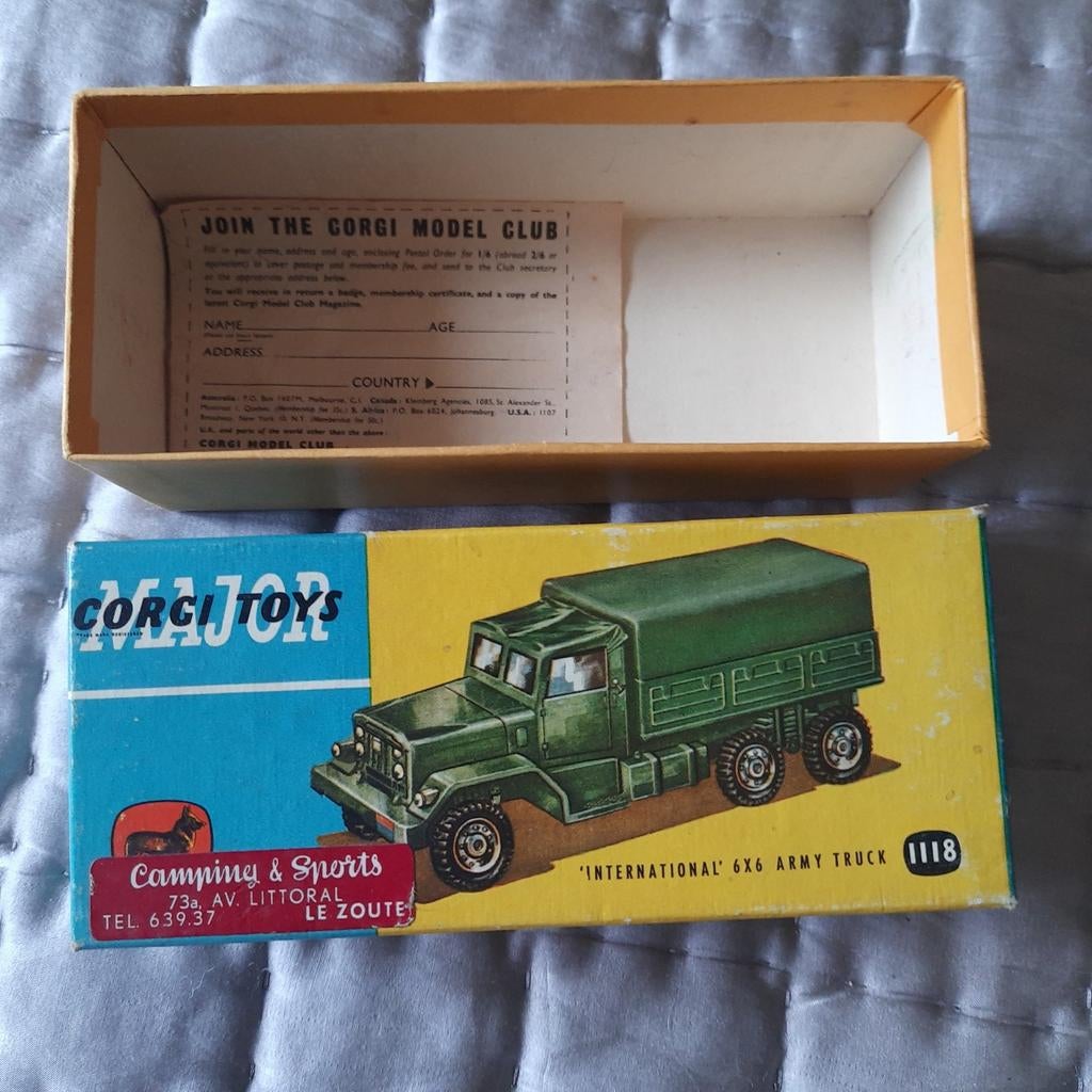 CORGI MAJOR nr. 1118 LEGE DOOS 6x6 INTERNATIONAL ARMY TRUCK, Ophalen, Zo goed als nieuw, Overige typen, Corgi