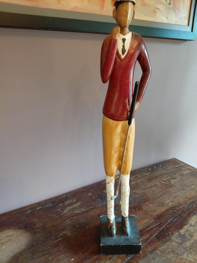 Vintage houten beeld Golfer, Antiek en Kunst, Ophalen of Verzenden