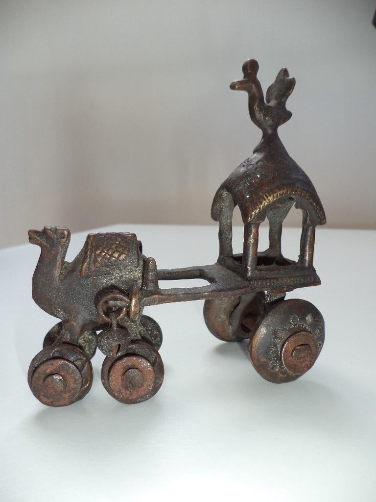antiek Indisch beeld HINDU charriot camel carriage bronze, Antiek en Kunst, Ophalen of Verzenden