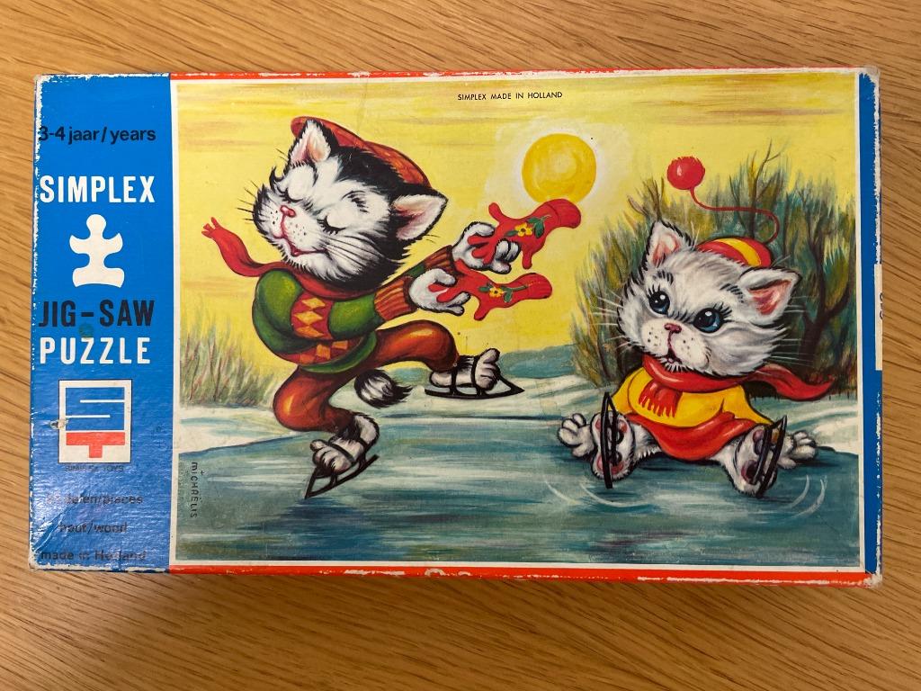Puzzel schaatsende katjes (24 stukjes), Ophalen of Verzenden, 10 tot 50 stukjes, Gebruikt, 4 tot 6 jaar