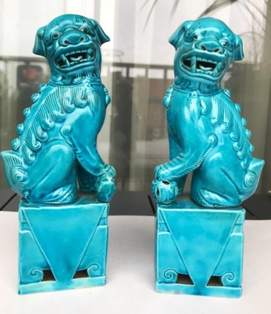 Foo Dogs Tempelleeuwen Chinees Blauw porselein😍💑🎁👌, Antiek en Kunst, Blauw, Ophalen of Verzenden, 20 - 50 cm, Handgemaakt