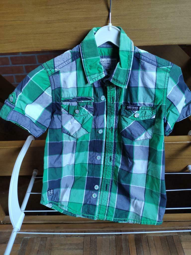 Stoer cool groen geruit retro hemdje korte mouwen tshirt 104, Ophalen of Verzenden, Gebruikt, Jongen, Overhemd of Blouse