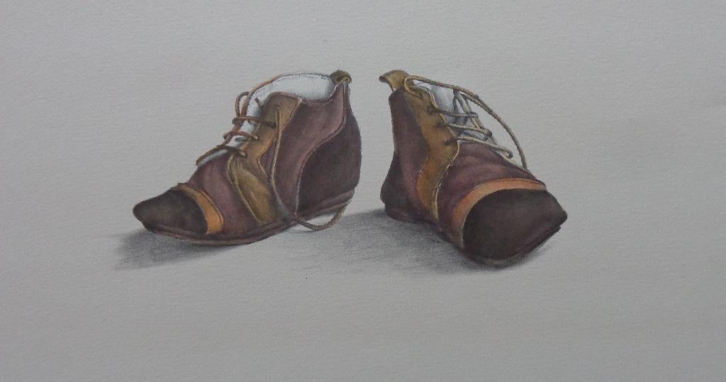 PETRUS VALCKX / PAAR SCHOENEN / ZW-W LITHO + AQUAREL 38x56cm, Ophalen of Verzenden