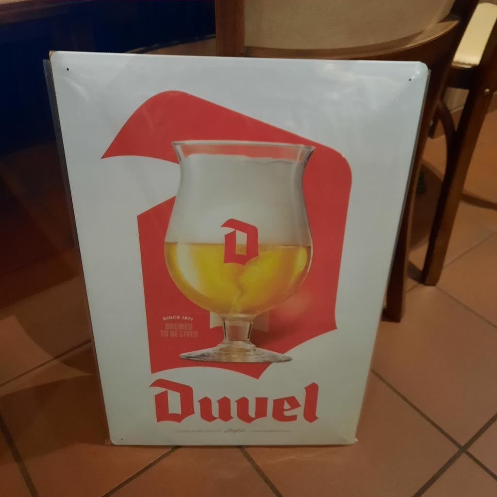 Duvel bord ( blik ) 40 cm x 50 cm , groot ! 40 euro ., Verzamelen, Ophalen of Verzenden, Nieuw
