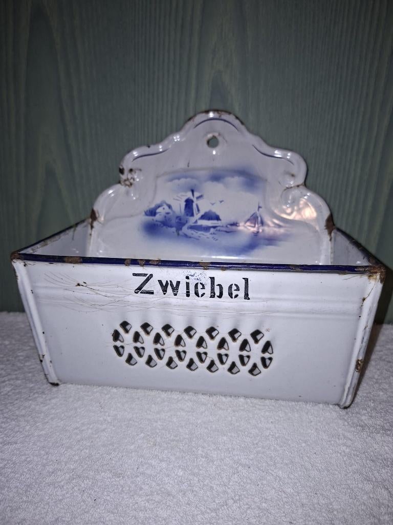 oude witte email ajuinenbak, jaren 1950, Ophalen of Verzenden
