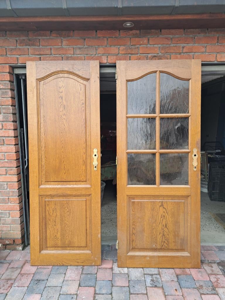 Vol eiken deuren, Doe-het-zelf en Bouw, Deuren en Vliegenramen, Ophalen, Glas