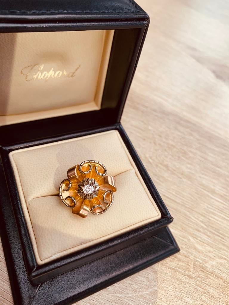 Gouden ring Art Deco 18 k, Ophalen, Zo goed als nieuw, Geel