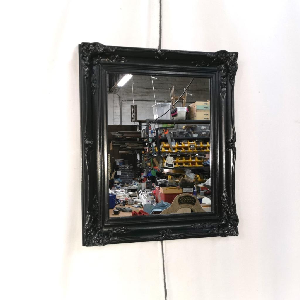 Miroir baroque antique robuste avec cadre noir L 61 W 50, Moins de 100 cm, Enlèvement, Utilisé, 50 à 75 cm