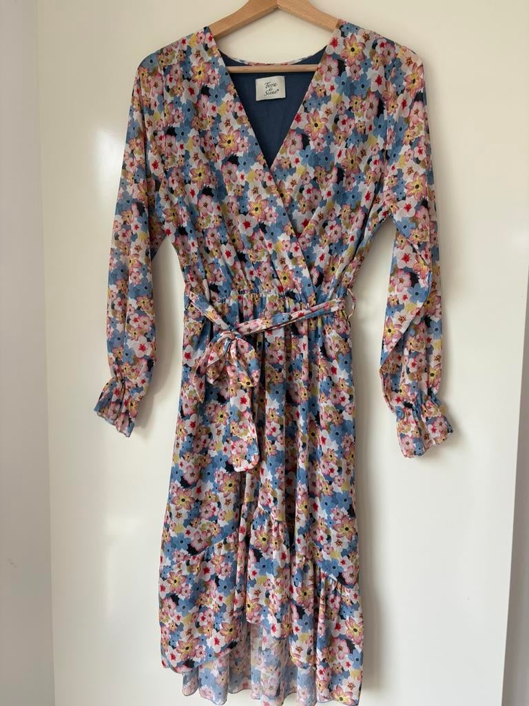 Bloemenkleed lange mouw (xs/s), Taille 34 (XS) ou plus petite, Terra di Siena, Enlèvement ou Envoi, Longueur genou