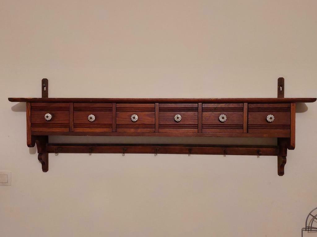 Houten wandkapstok met lades, Enlèvement, Utilisé, Bois, Portemanteau mural