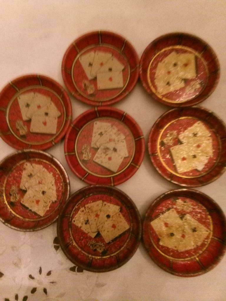Oude blikken schaaltjes voor op café, Collections, Boîte en métal, Enlèvement ou Envoi