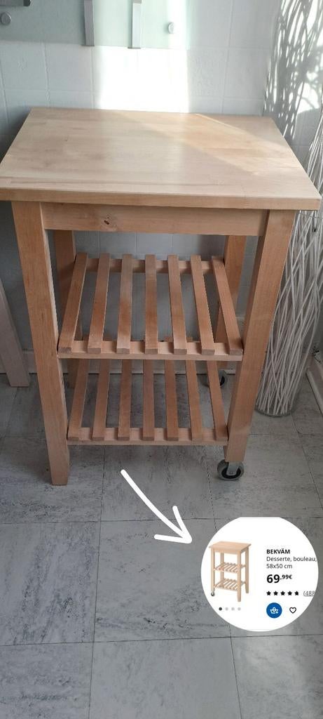 Desserte en bois massif bouleau / Article vendu ✅️, Moins de 25 cm, 50 à 100 cm, Carré, Enlèvement