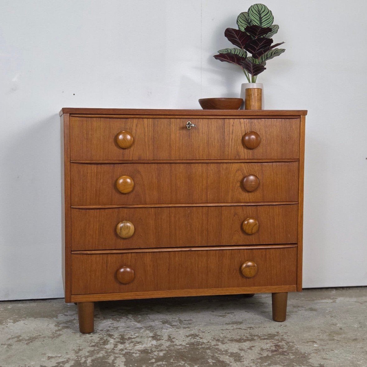 Scandinavische vintage teakhouten ladekast, 4 lades, Ophalen, Gebruikt, Kast