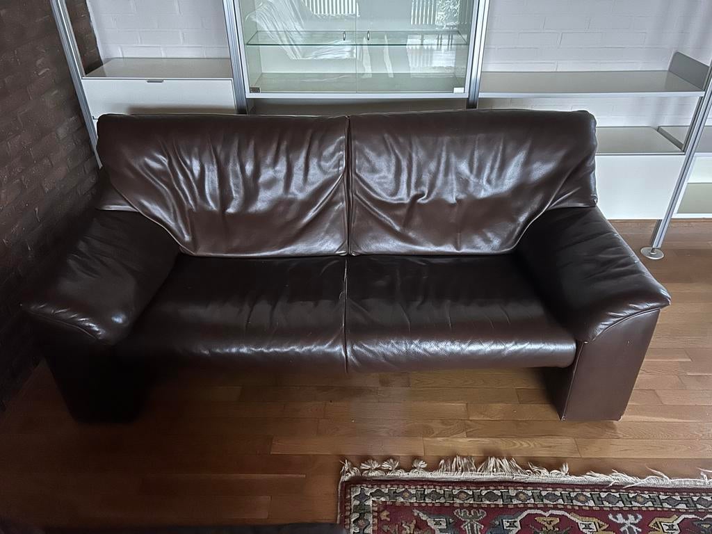 Bruin Leren Salon, Ophalen, Gebruikt, Rechte bank, Leer