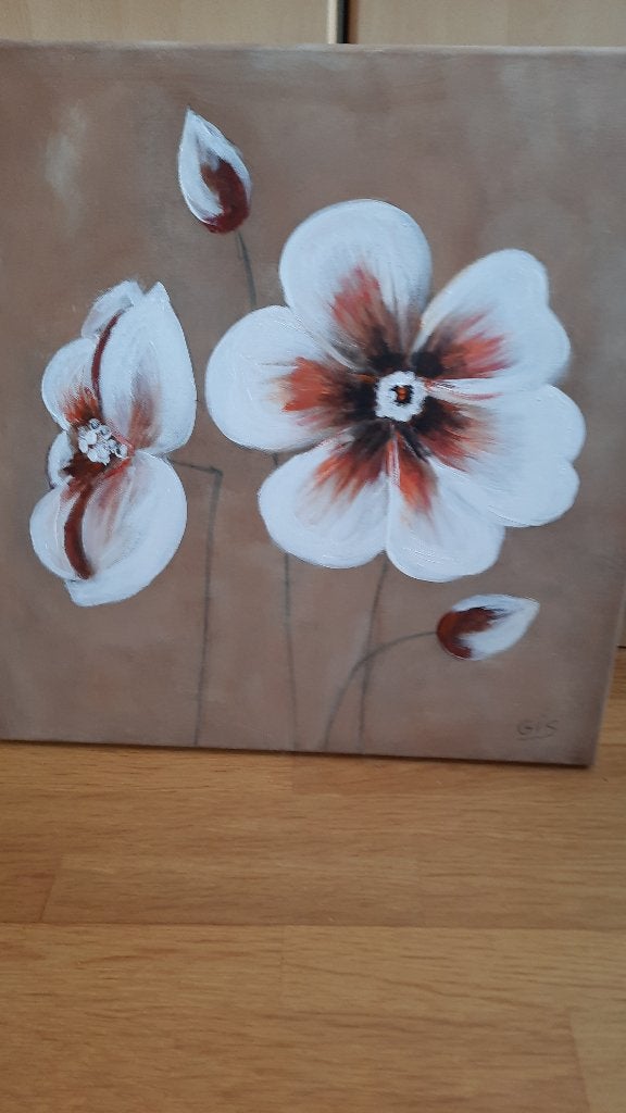 Schilderij op doek bloemen , 60x60, Antiquités & Art, Enlèvement, Édition limitée, Fleurs