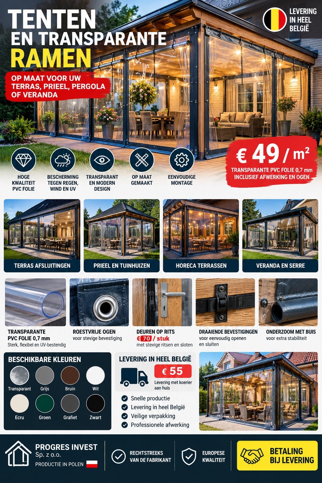 zeilen en transparante ramen op maat voor terras en pergola
