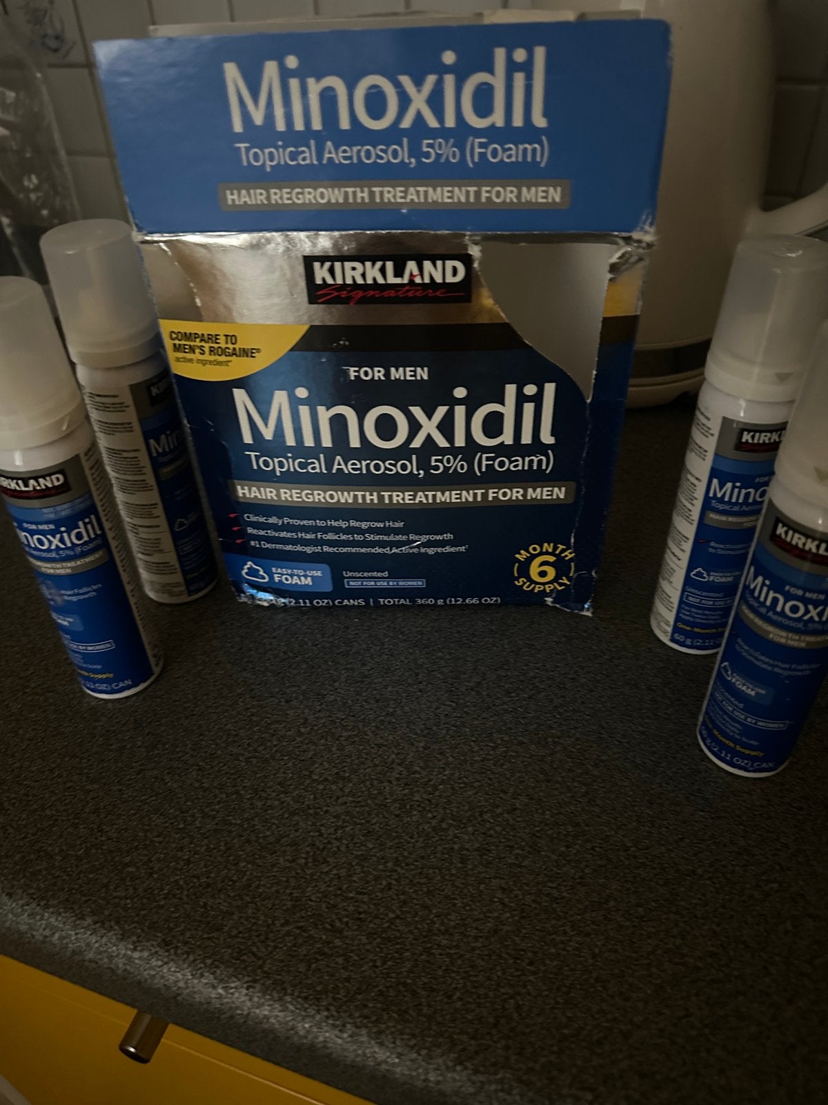 Mousse de minoxidil, Enlèvement, Neuf