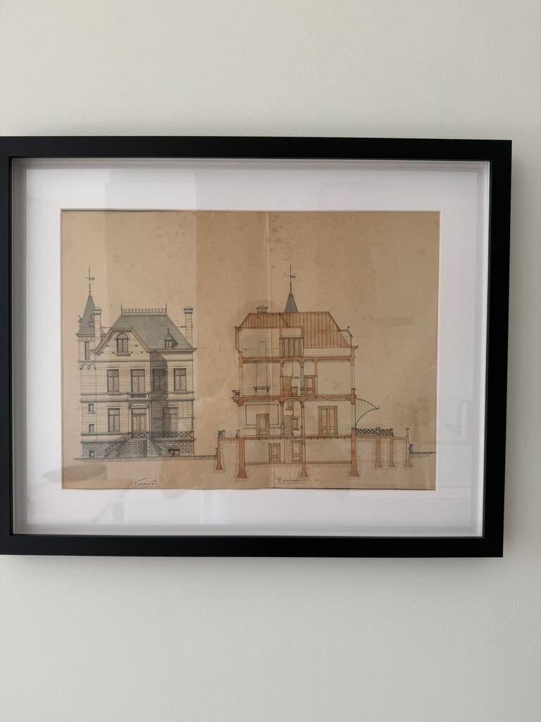4 architectuurtekeningen Antwerpen François Janssens, Antiek en Kunst, Ophalen