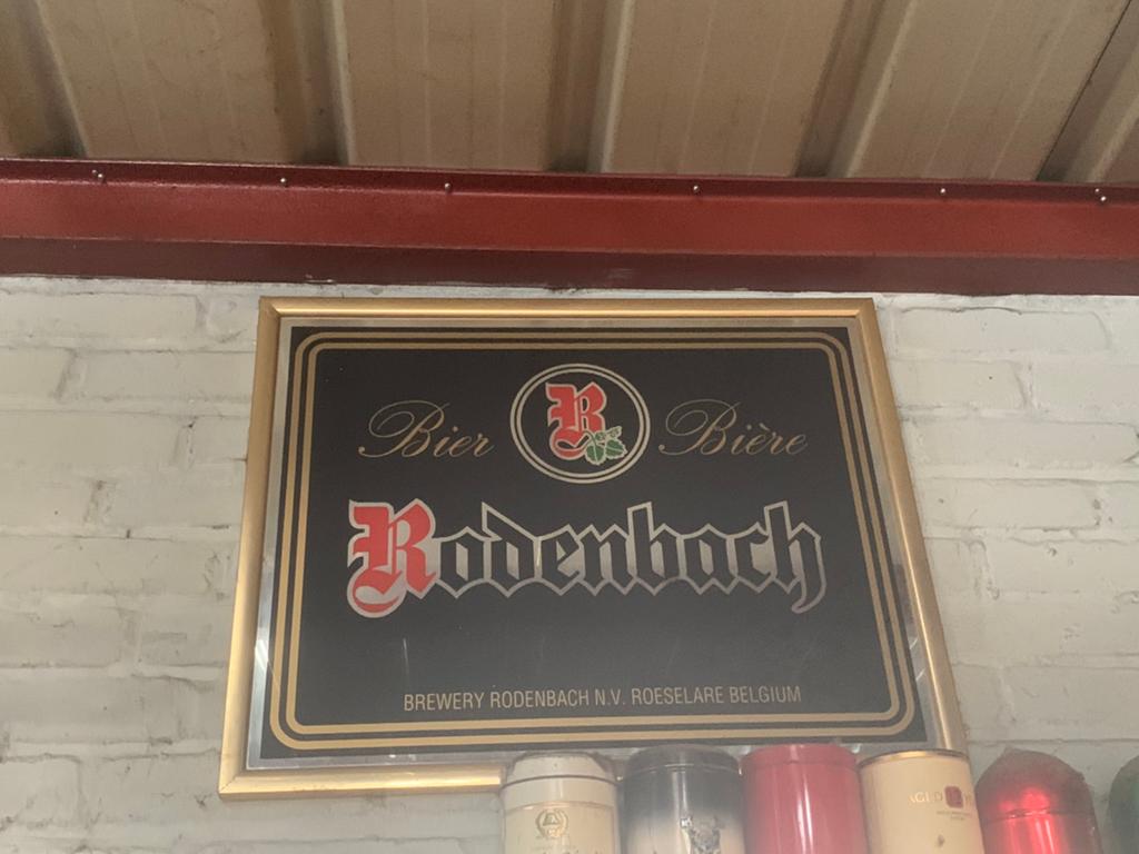 Vintage reclame spiegel Rodenbach bier Roeselare en ook glas, Enlèvement, Utilisé