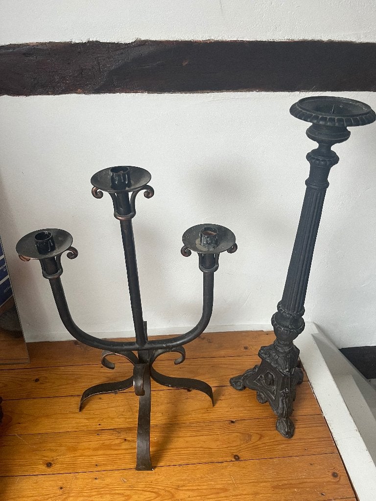 Set van 2 decoratieve metalen kandelaars, Ophalen, Gebruikt, Metaal, Kandelaar