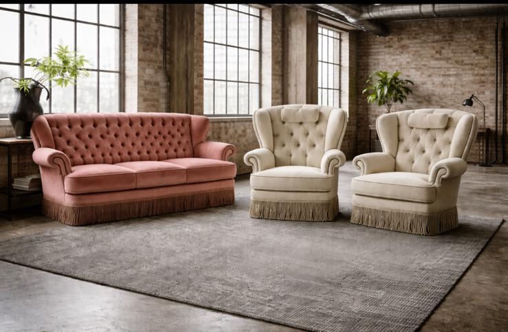 Zetel salon vintage mohair velours franjes Roze Velvet Retro, Ophalen, Zo goed als nieuw