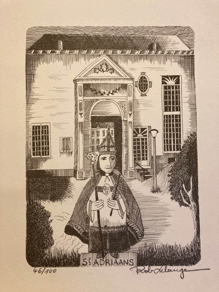 Ets “St. Adriaans” - Rob Delange, Antiek en Kunst, Kunst | Etsen en Gravures, Ets, Religie, 35 cm, Genummerd