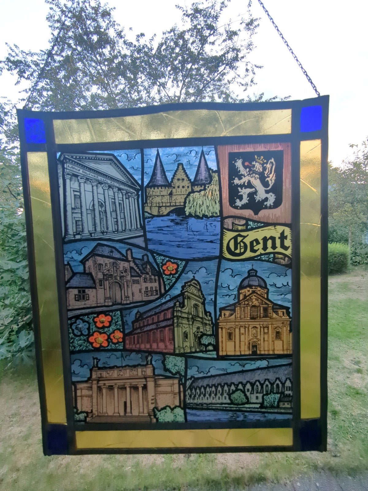 Glas in lood raam Gent – stadsgezichten, Antiek en Kunst, Ophalen