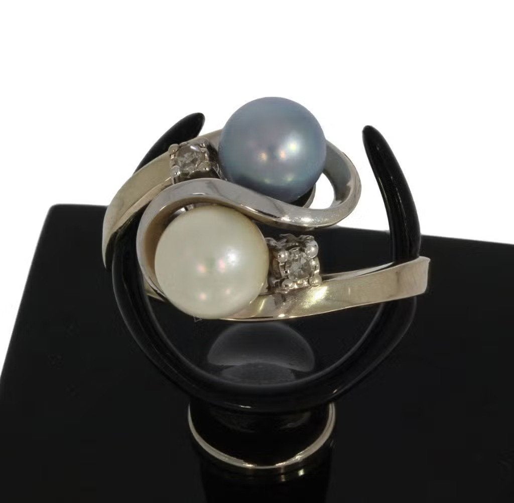Diamanten fraaie 14k gouden parel ring dame briljant luxe, Ophalen of Verzenden, Zo goed als nieuw, Dame of Heer, Met edelsteen