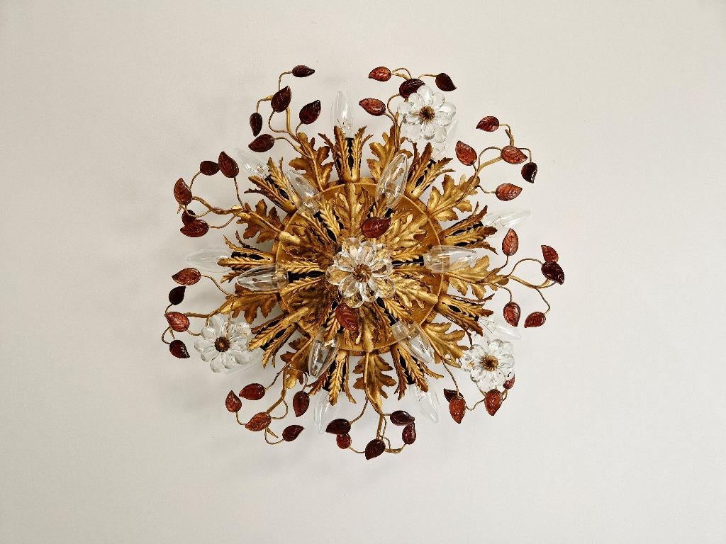 Grand plafonnier en métal doré et cristal, Banci Firenze, Enlèvement