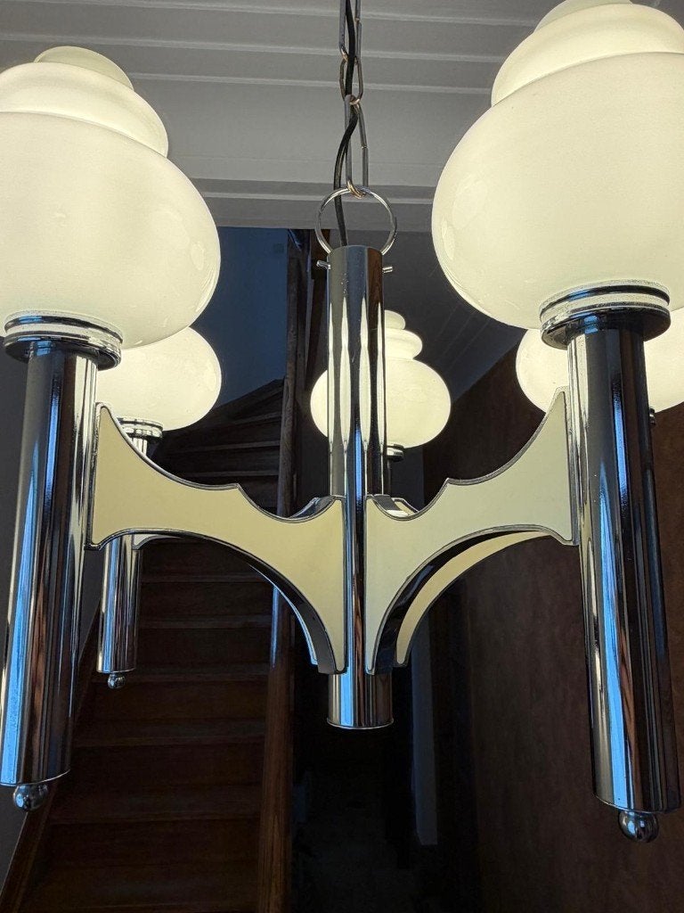 Prachtige Vintage Gaetano Sciolari Kroonluchter, Huis en Inrichting, Ophalen, Zo goed als nieuw, Glas