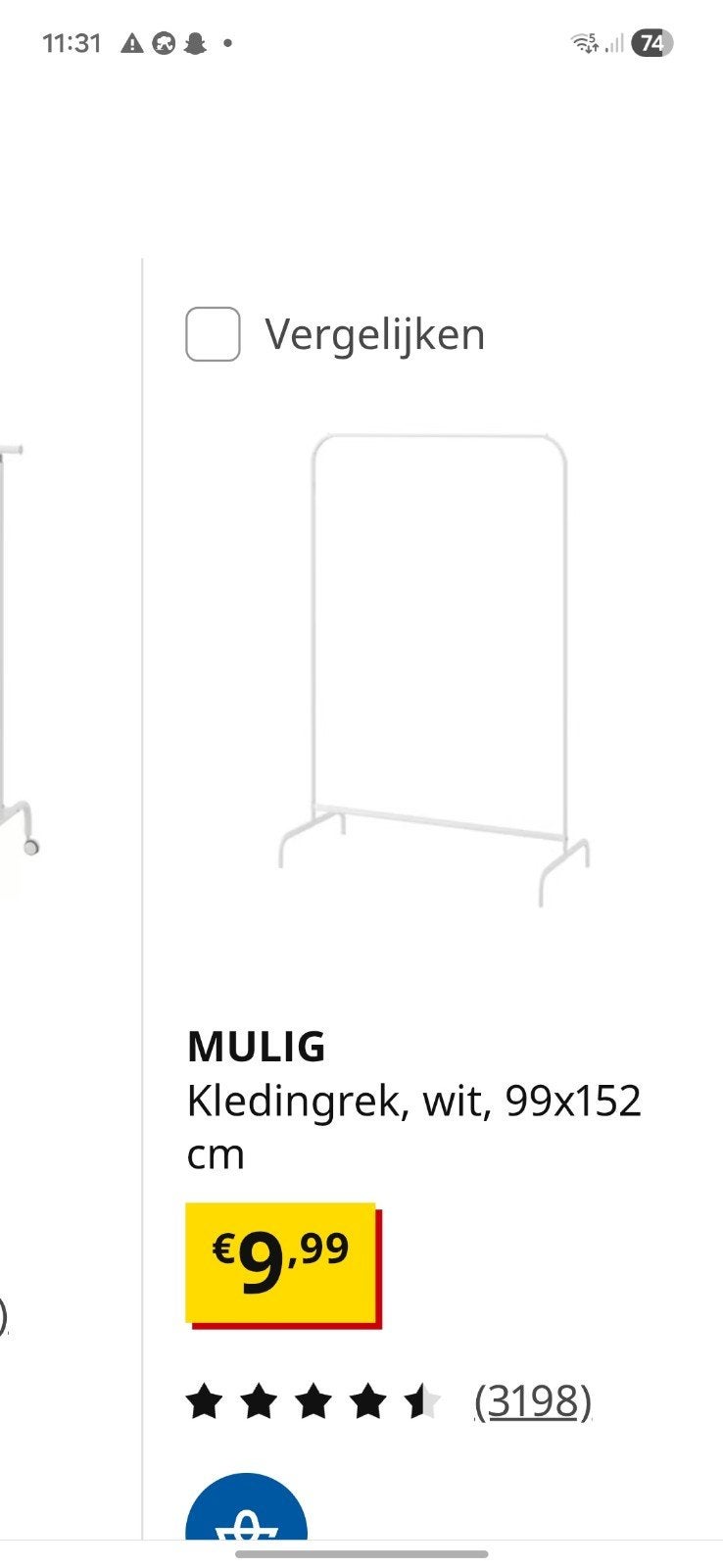 Kledingrek wit, Enlèvement, Comme neuf
