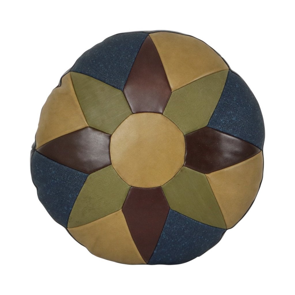 Vintage Rond Patchwork Kussen Dubbelzijdig Skai Kunstleer, Huis en Inrichting, Gebruikt, Meerkleurig, Rond, Ophalen of Verzenden