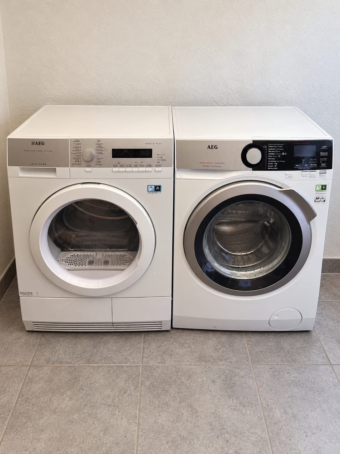 AEG wasmachine + AEG droogkast – mooie set, Elektronische apparatuur, Ophalen, 1200 tot 1600 toeren, Gebruikt, 8 tot 10 kg