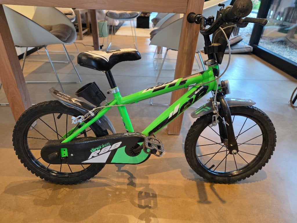 Stoere kinderfiets16inch groen met spatborden en verlichting, Fietsen en Brommers, Ophalen, Gebruikt, Schijfrem, 16 tot 20 inch