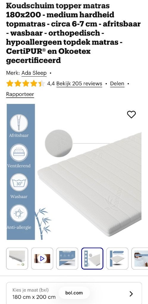 Zachte topper matras 180x200, Ophalen, Tweepersoons, Zo goed als nieuw, Matras